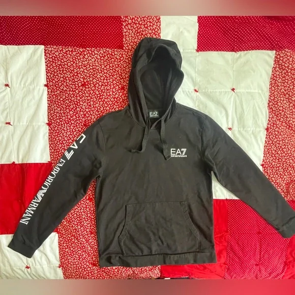 EA7 Emporio Armani Black Logo Hoodie Ladies XL - Picture 2 of 15